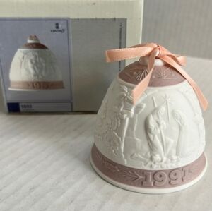1991 Lladro White and Pink Porcelain Bell